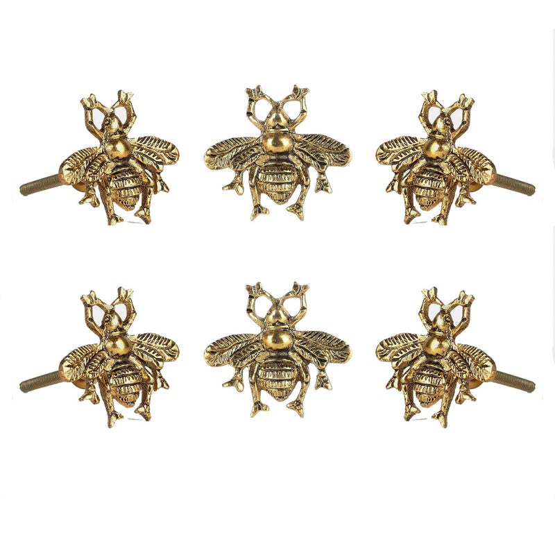 Perilla Home Set of 6 Vintage Brass Knobs - for Cabinet Drawers Decorative Bee Knobs - for Home, Kitchen, Cabinet, Hardware, Cupboard, Glass Door, Dresser, Wardrobe and Drawer Pulls - Image 1